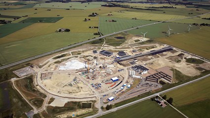 Aerial image of the ESS construction site in June 2017. Photo: Perry Nordeng / ESS.