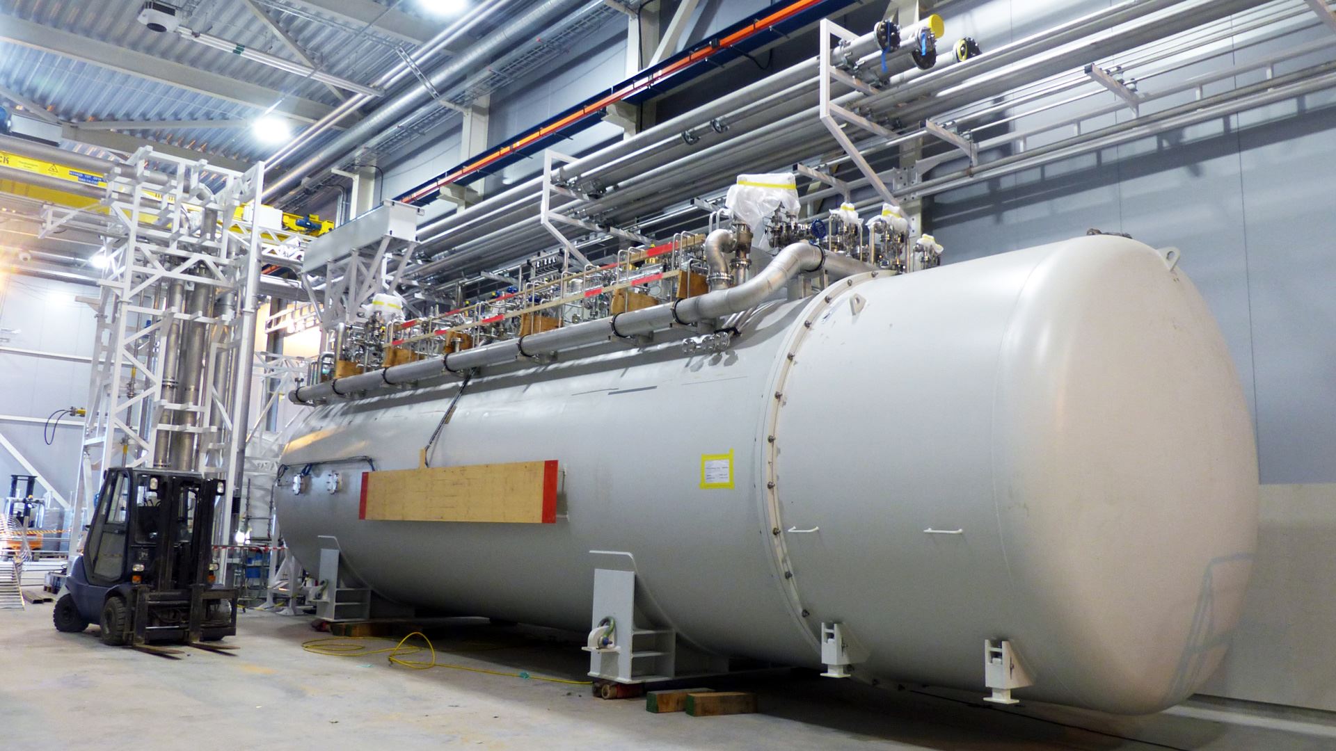 Cold Box located in the Klystron Gallery at ESS in Lund, Sweden. This is where the helium gas is cooled down to very low temperature before it enters the accelerator where the final cooling to 2 Kelvin (-271O C) takes place inside cryomodules.