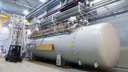 Cold Box located in the Klystron Gallery at ESS in Lund, Sweden. This is where the helium gas is cooled down to very low temperature before it enters the accelerator where the final cooling to 2 Kelvin (-271O C) takes place inside cryomodules.