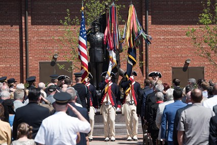 The new Old Guard Monument at Fort Meyer honors the 3rd U.S. Infantry Regiment.  The focus of the monument is a bronze sculpture featuring three Old Guard soldiers that represent a different aspect of the regimen’s service over time.