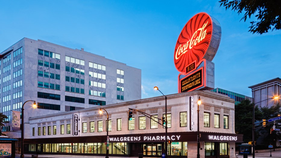 The Walgreens Co. wanted exterior and interior renovations and improvements to the iconic Olympia Building located on a busy intersection in the heart of downtown Atlanta. Our team developed a project specific safety plan that would address the safety of the general public surrounding the tight site. (Brian C. Robbins Photography Inc.)